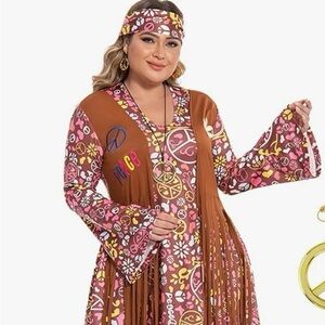 Women’s Hippie 60’s 70’s Costume, Size L, dress and headband